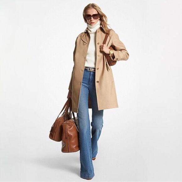 Michael Michael Kors Women’s Tan Full Button Trench Coat Size Large/XL Petite - Picture 1 of 15